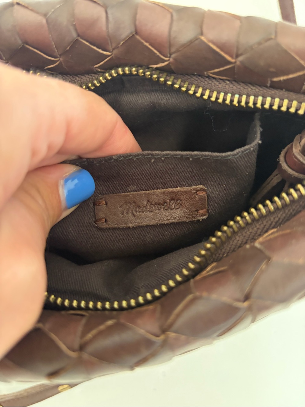 Madewell The Puff Woven Leather Crossbody Bag Chocolate Raisin NI981 - Picture 9 of 14